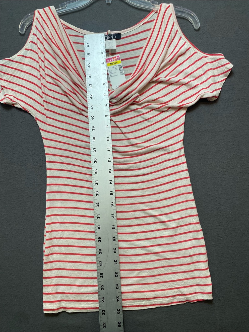 deb Striped Cowl Neck Rayon Tee in Red & Cream Size Medium NWT - Picture 8 of 8